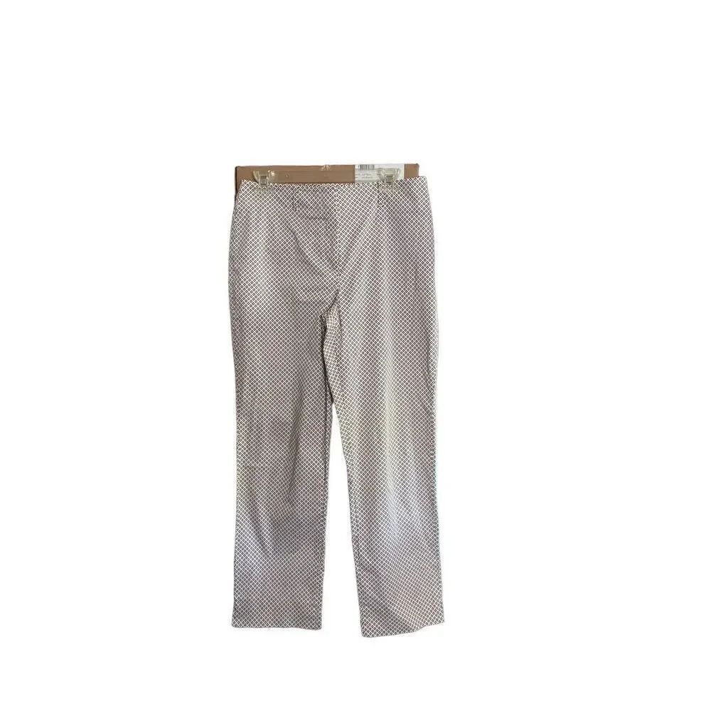 Talbots women’s brown and white geometric print stretch comfort trousers size 8